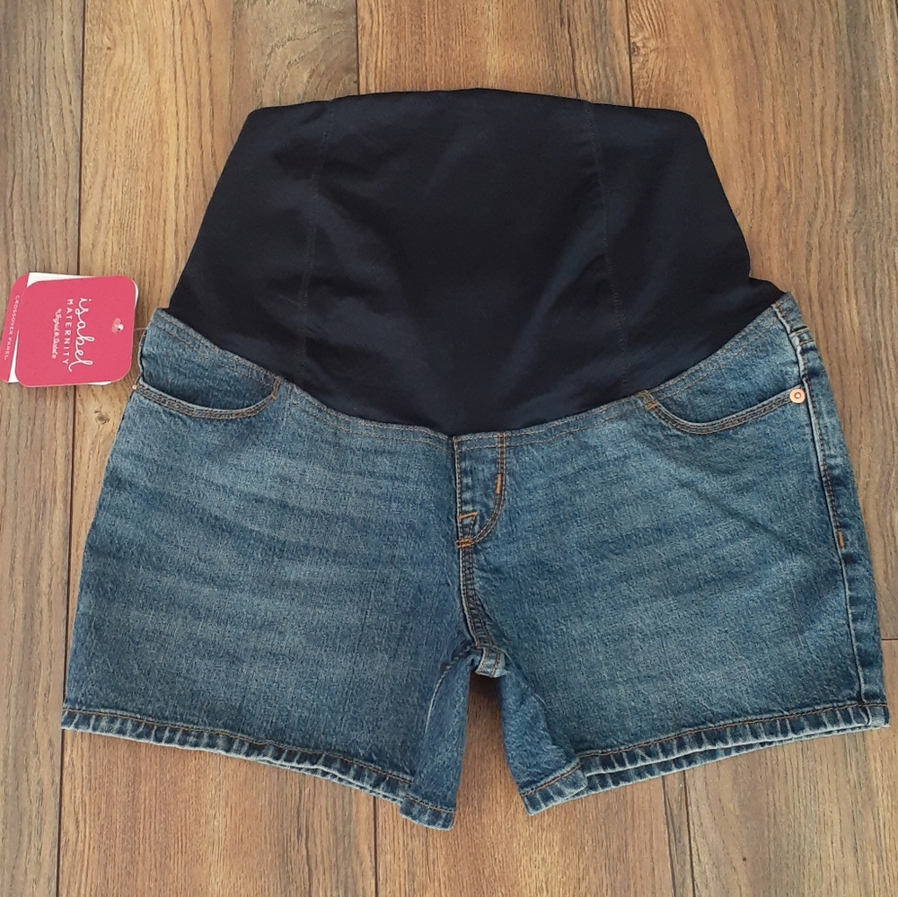 Size 4 NWT Maternity Midi Shorts Medium Blue Denim Crossover Panel